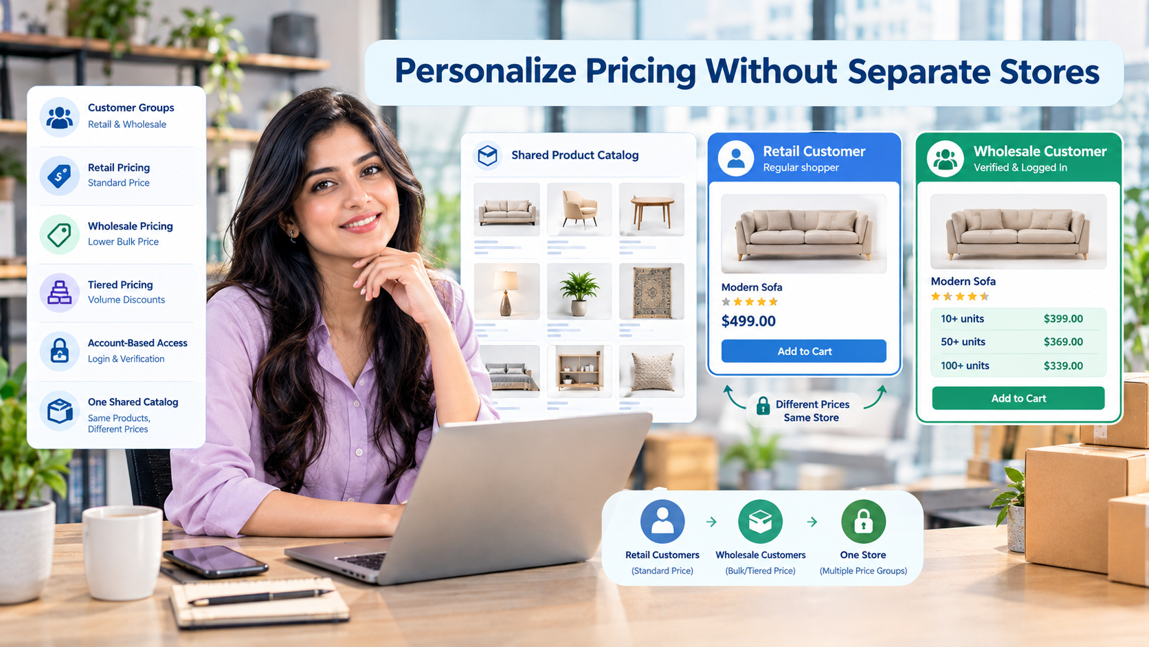 Customer groups showing different product prices to wholesale and retail buyers