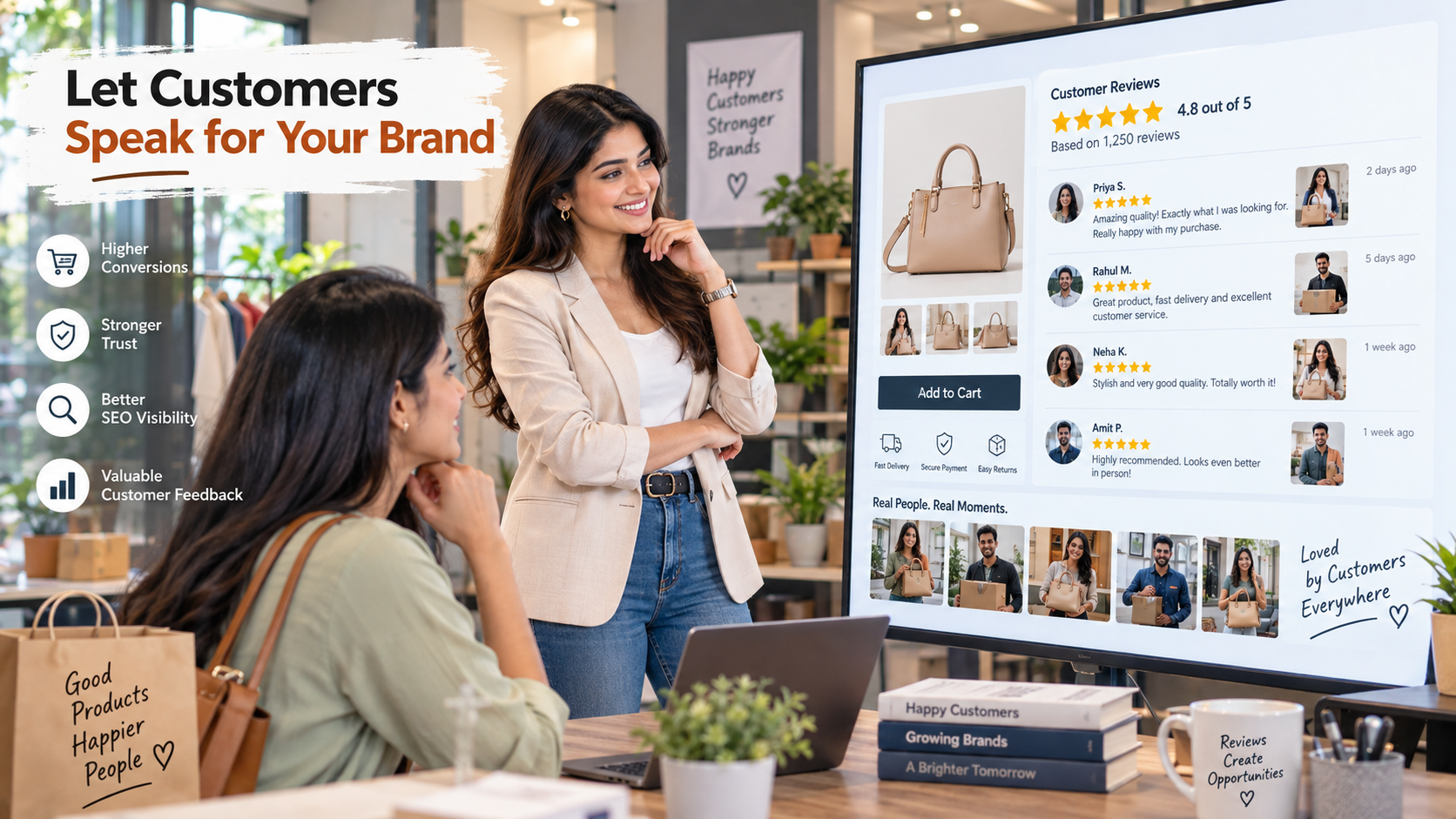 Four benefits of product reviews: higher conversions, stronger trust, better SEO visibility and valuable customer feedback