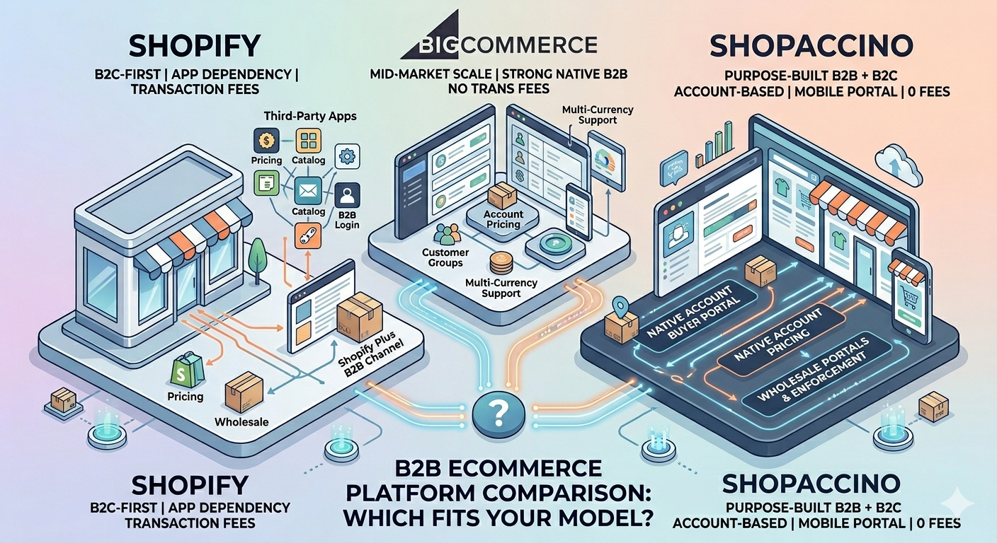 Shopify vs BigCommerce vs Shopaccino for B2B Ecommerce: Which One Actually Fits?
