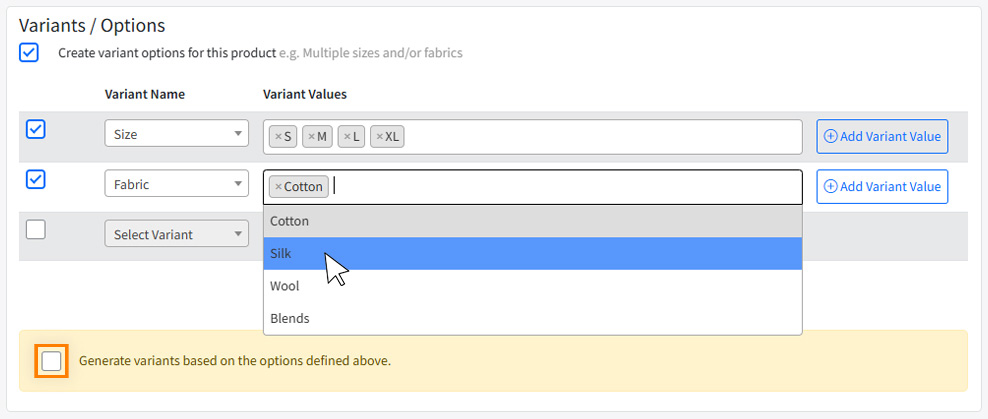 Add Variants to a Product