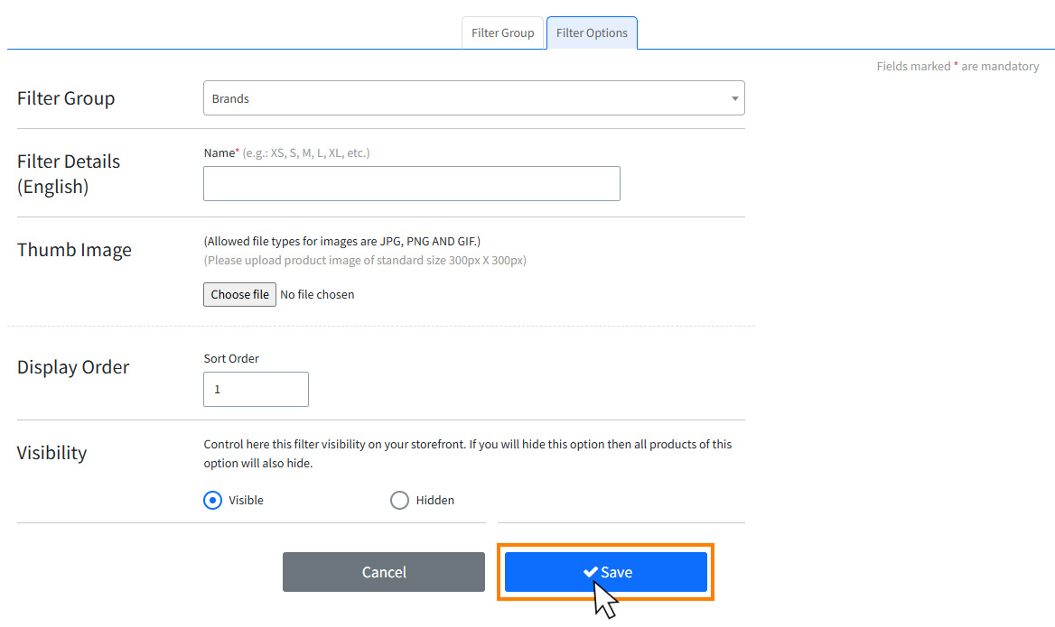 Create Filter Options