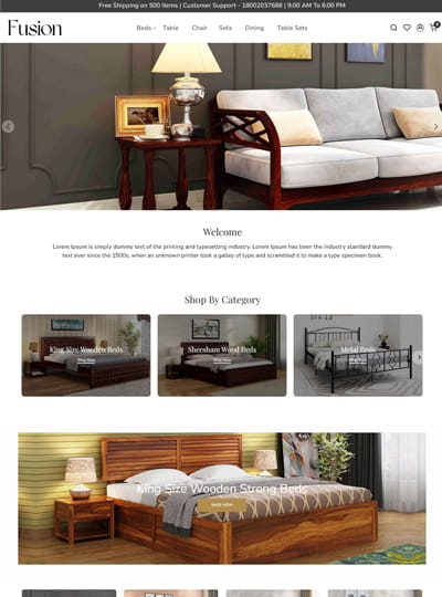Fusion theme for a multi-category online store