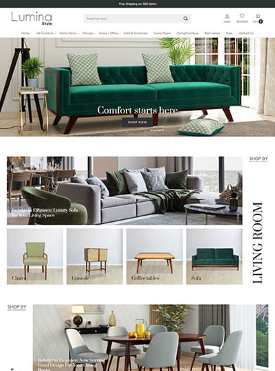 Lumina theme for a furniture and home decor online store