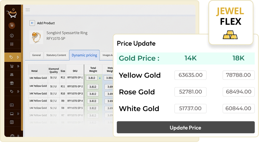 JewelFlex dynamic gold pricing panel