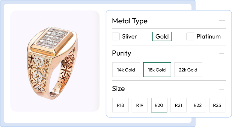 Purity select option on product page