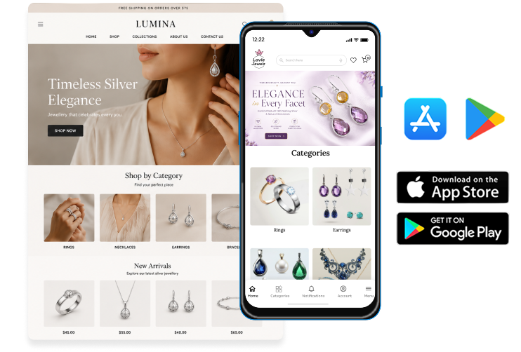 Silver Jewellery Mobile App Builder for Your Brand